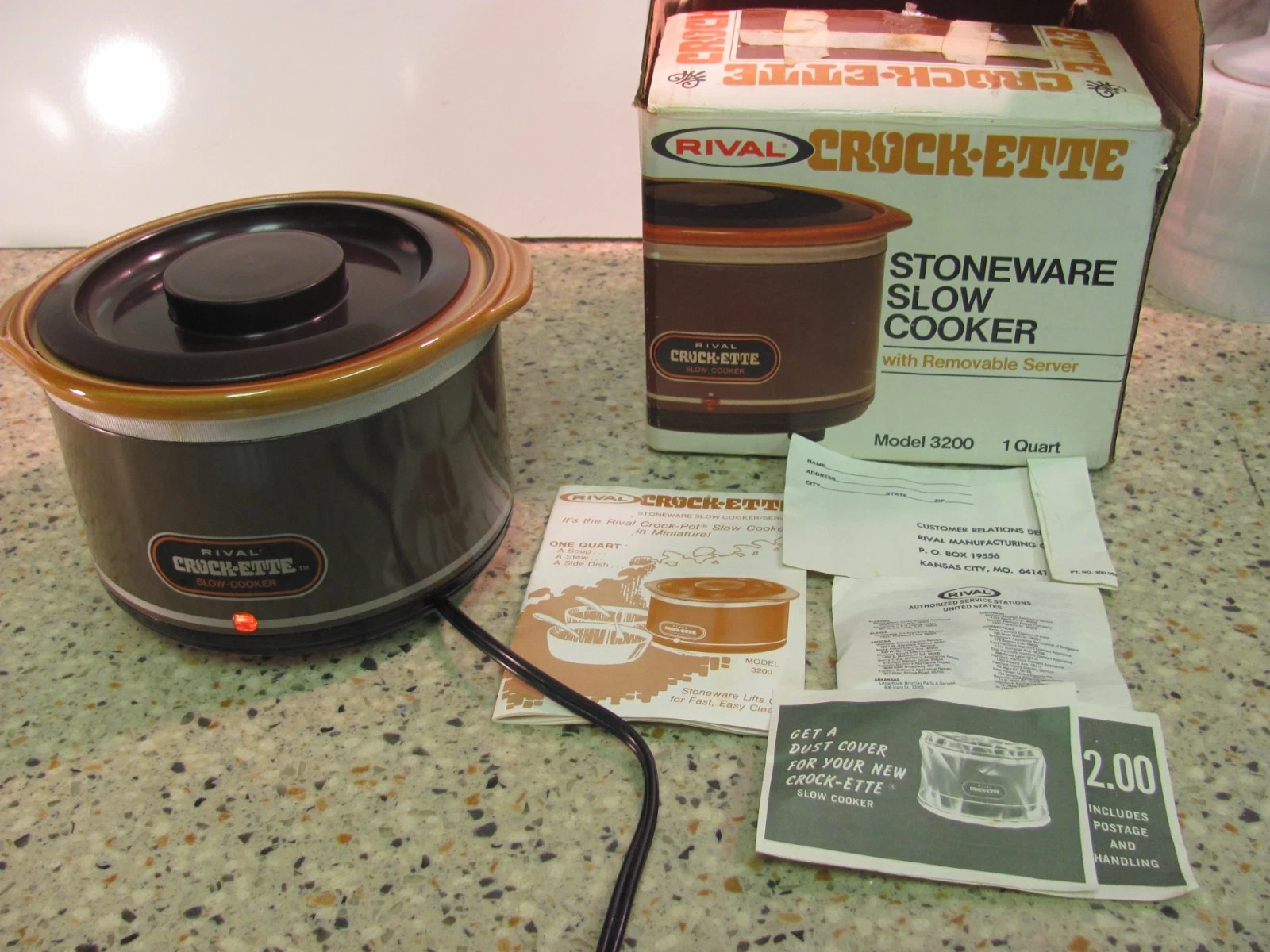 Vintage Rival Crock-Ette 1 Quart Pot Stoneware Slow Cooker Model 3200 w/ Box