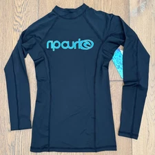 RIP CURL Women's Small Black Blue UV Rashguard Long Sleeve Swim SURF TEAM New