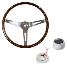 CJ Classics Steering Wheel Kit Wood Grain 14” 3-Bolt Slotted 3-Spoke Mustang ...