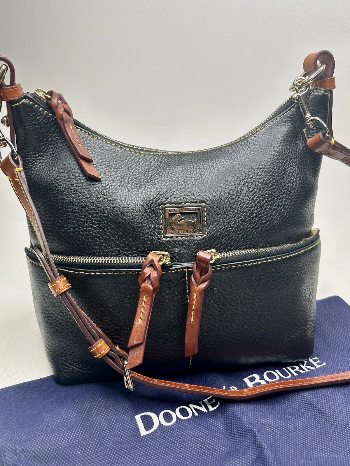 DOONEY & BOURKE Pebble Grain Alyssa Shoulder Bag Black Leather $378