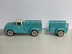 Vintage Tonka Toy Truck w/ Stake Trailer in Teal & White Pressed Steel 1960's