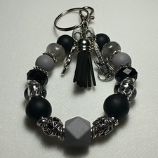Handmade Beaded Tassel Key Chain Music Charms Boho Style Black Silver Gray