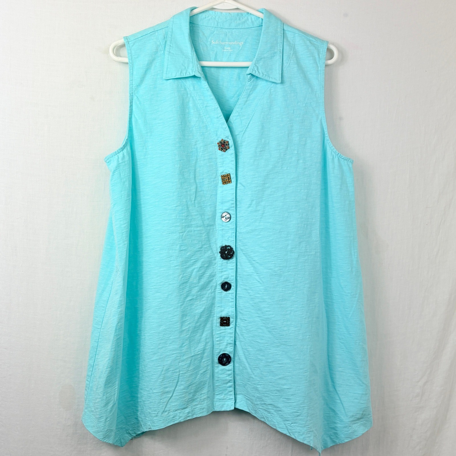 Soft Surroundings Sleeveless Danielle Top Sz XL Mixed Button Swing Tunic Relaxed