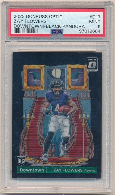 ZAY FLOWERS 2023 DONRUSS OPTIC RC DOWNTOWN BLACK PANDORA SP #02/25 PSA 9 MINT