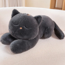 Black Cat Plush Pillow Soft Stuffed Lying Cat Cushion Cute Sleeping Cat Design L