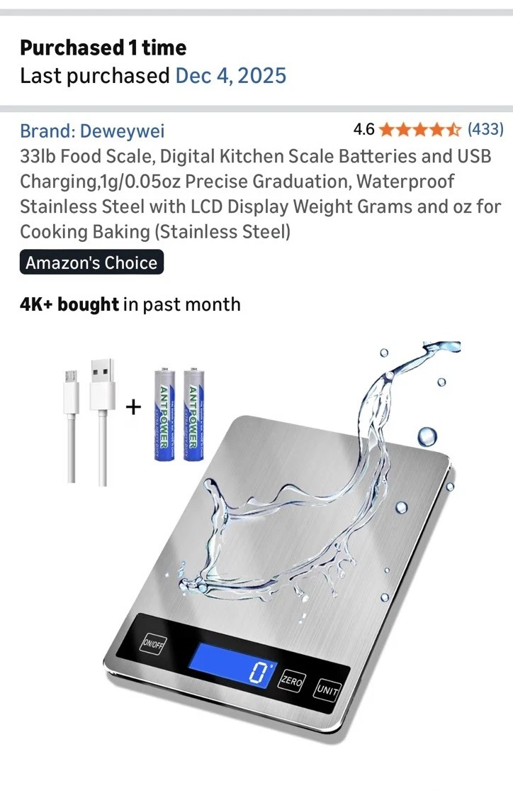 Kitchen Waterproof stainless steel scale accurate weighing Lbs/Oz USB/ Battery