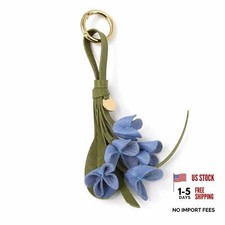 Heart Pearl Flower Keychain Elegant Crystal Rhinestone Bag Charm Leather Blue