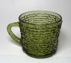 Anchor Hocking Soreno Textured Ripple Avocado Green Glass Mug Vintage