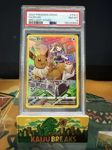 PSA 8 NM-MT Eevee Brilliant Stars Full Art Holo 2022 Pokemon TG11/TG30