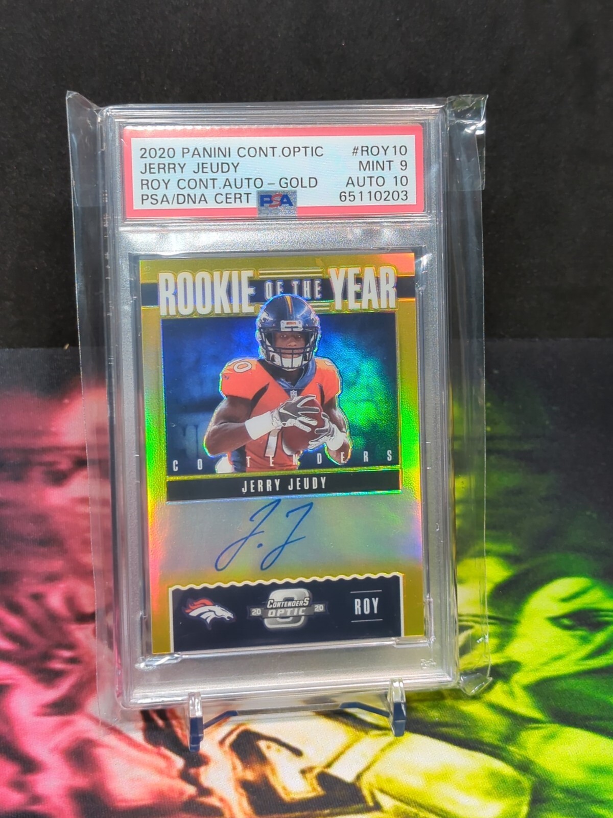 2020 Contenders Optic JERRY JEUDY RC ROY On Card Auto 💎 GOLD Prizm /10 PSA 9/10
