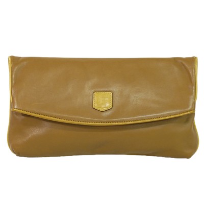 CELINE Leather Clutch Bag Brown Gold