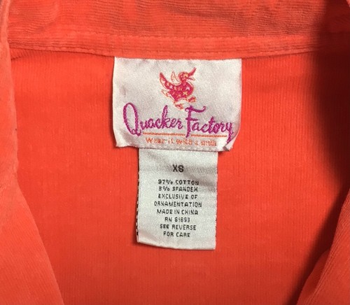 Quacker Factory Jacket Women’s XS Orange Corduroy Full Zip Rhinestones Pockets - Picture 3 of 6