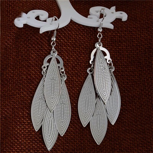 PENDIENTES LARGOS BRILLOS COLOR PLATEADOS HOJAS PLATA RAMA REGALO MUJER ARBOL - Imagen 2 de 2