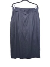 Vtg JONES NEW YORK Skirt Size 14 Navy Linen Pleated Pockets A Line MIDI Maxi