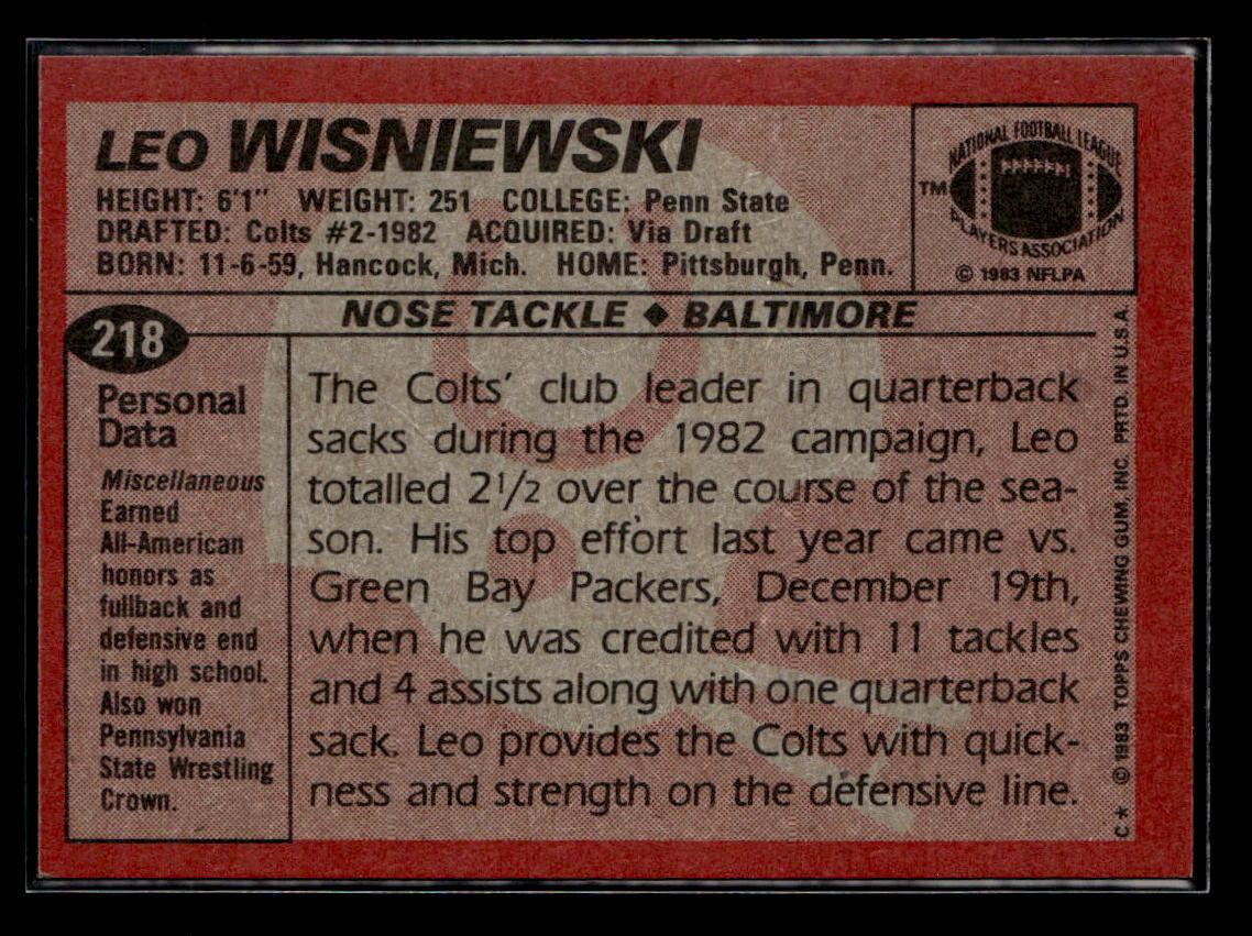 1983 Topps #218 Leo Wisniewski - NM/MT+ Set Break! RC | eBay