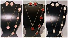5 Leaf Clover Small Flower Gold Tone Earring,Bracelet Chain 3 Piece No Tarnish