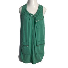 Calvin Klein Zip up Sleeveless Dress ~ Sz XS ~ Green ~ Knee Length ~ Pockets