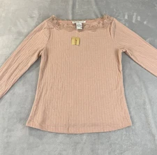 American Rag Junior's Lace Trimmed Pointelle Knit Top Pink Size Medium