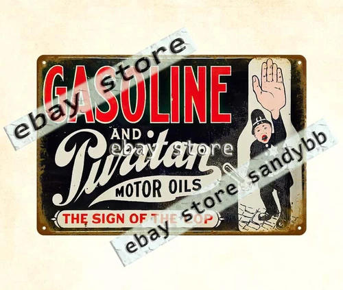 Gasoline Puritan Motor Oils metal tin sign garage farmhouse art prints walls