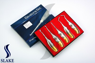 5 Dental Elevators Extraction Surgical Instruments NEW Gold