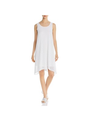 DONNA KARAN Womens White Lined Handkerchief Hem Sleeveless Shift Dress XS