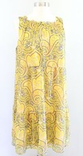 Ann Taylor Loft Yellow Metallic Paisley Print Tiered Shift Dress Size S Ruffle