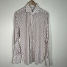 Ermenegildo Zegna Couture Red Blue White Striped Shirt 42 16 1/2