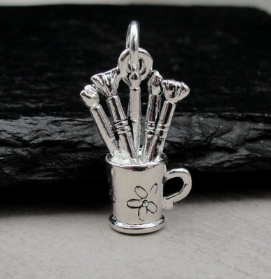 Silver Artist Brushes Charm - Artist Paintbrush Charm - Painter Charm