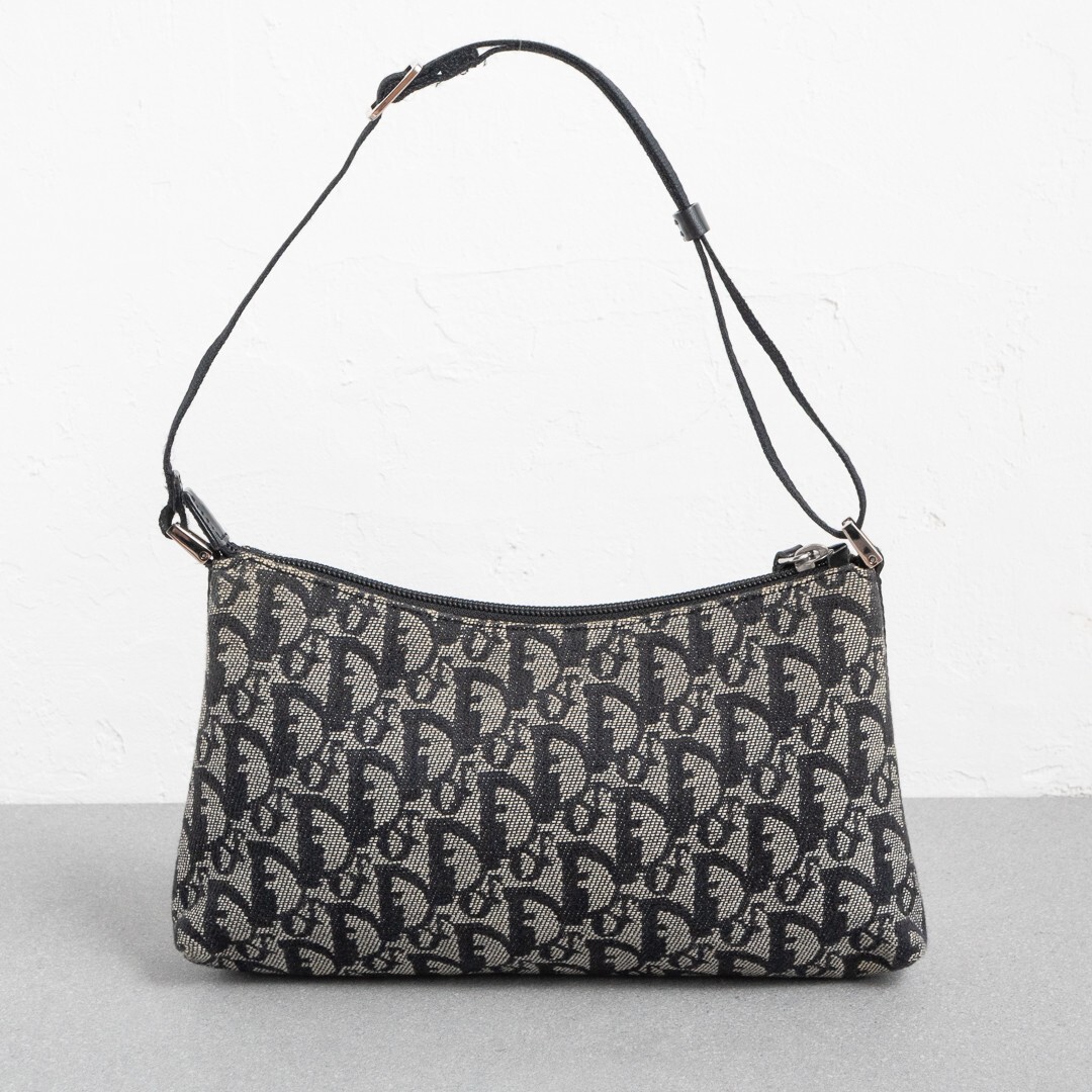 バッグ Christian Dior Surf Trotter Shoulder Bag CHRISTIAN DIOR Shoulder Bag Trotter Black Canvas Leather Silver