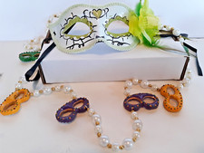 Mardi Gras beads mask necklace with Masquerade Mask...unused