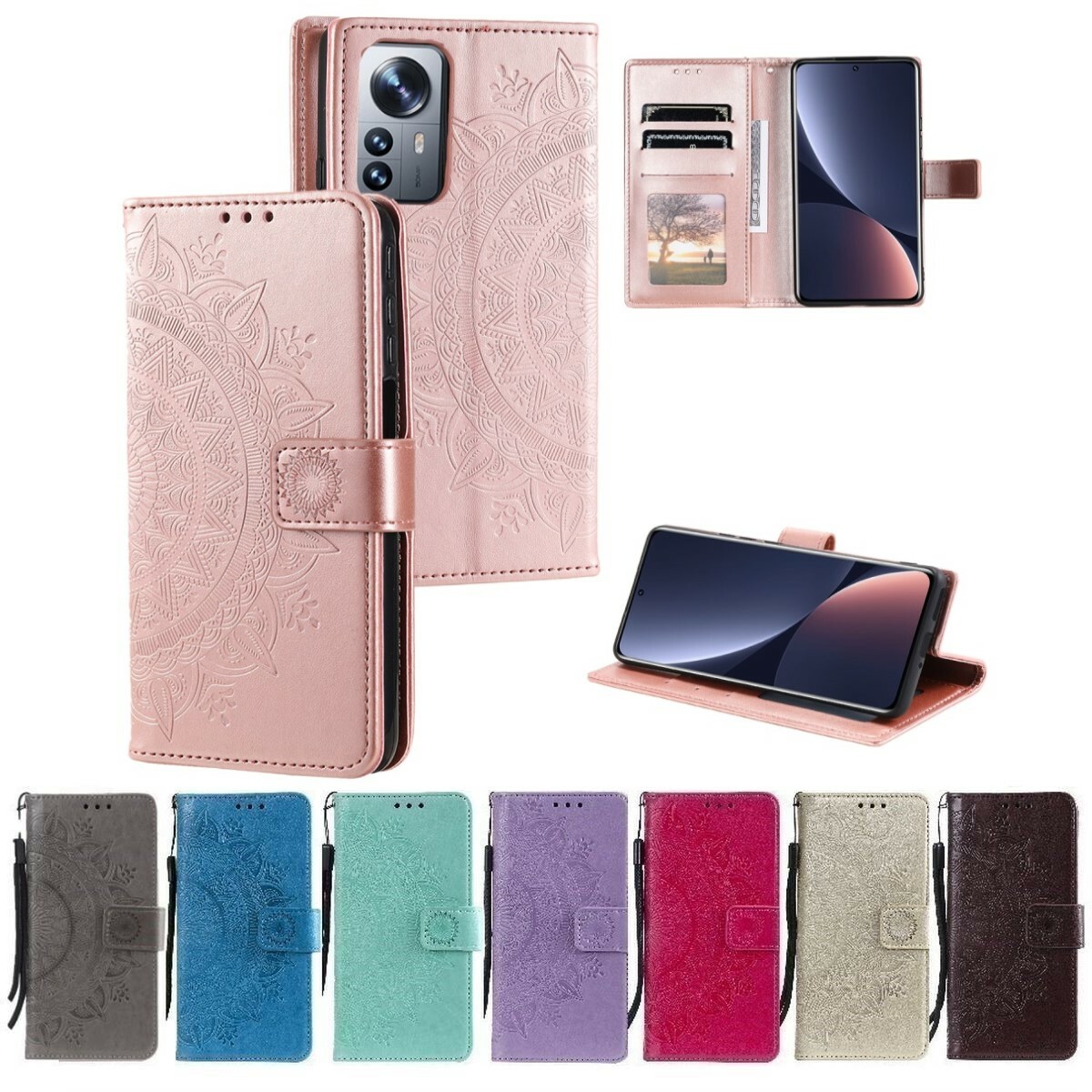 CoverKingz Klapphülle Für Xiaomi 12 Pro – Handytasche Mit Kartenfach & Standfunktion, Motiv Mandala Grau