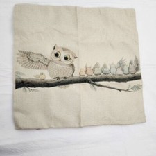 Owl Bird Tree Branch Pillow Cover Cream 17.5x17 Square