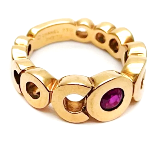 Chanel 18k Yellow Gold CC Coco Band Ring with Ruby RARE Vintage Used
