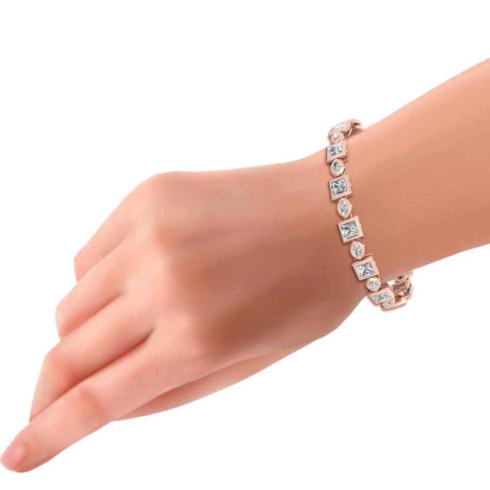 Tennis Bracelet Marquise and Princess Diamond Wedding bracelet Sterling Silver - Image 3 of 4