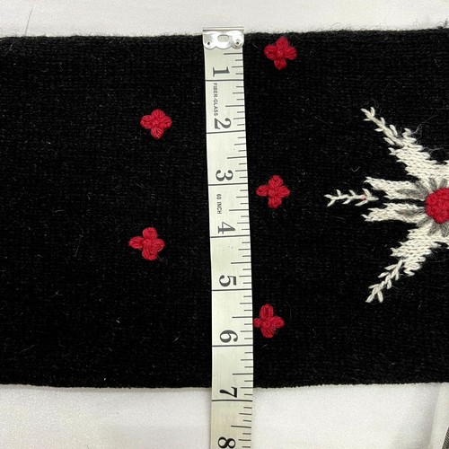 Thick Wool Blend Scarf Black Red White Snowflake Fringe Lined Warm Winter 57-7" - Picture 6 of 7