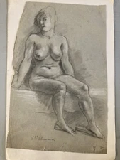 Très Beau Dessin Ancien Nu Crayon Papier Femme Nue Erotique 1950 a identifier