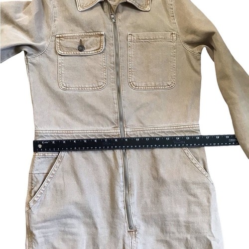 Topshop women’s Denim Boilersuit Coveralls Overalls Tan Jumpsuit cargo - Picture 10 of 12