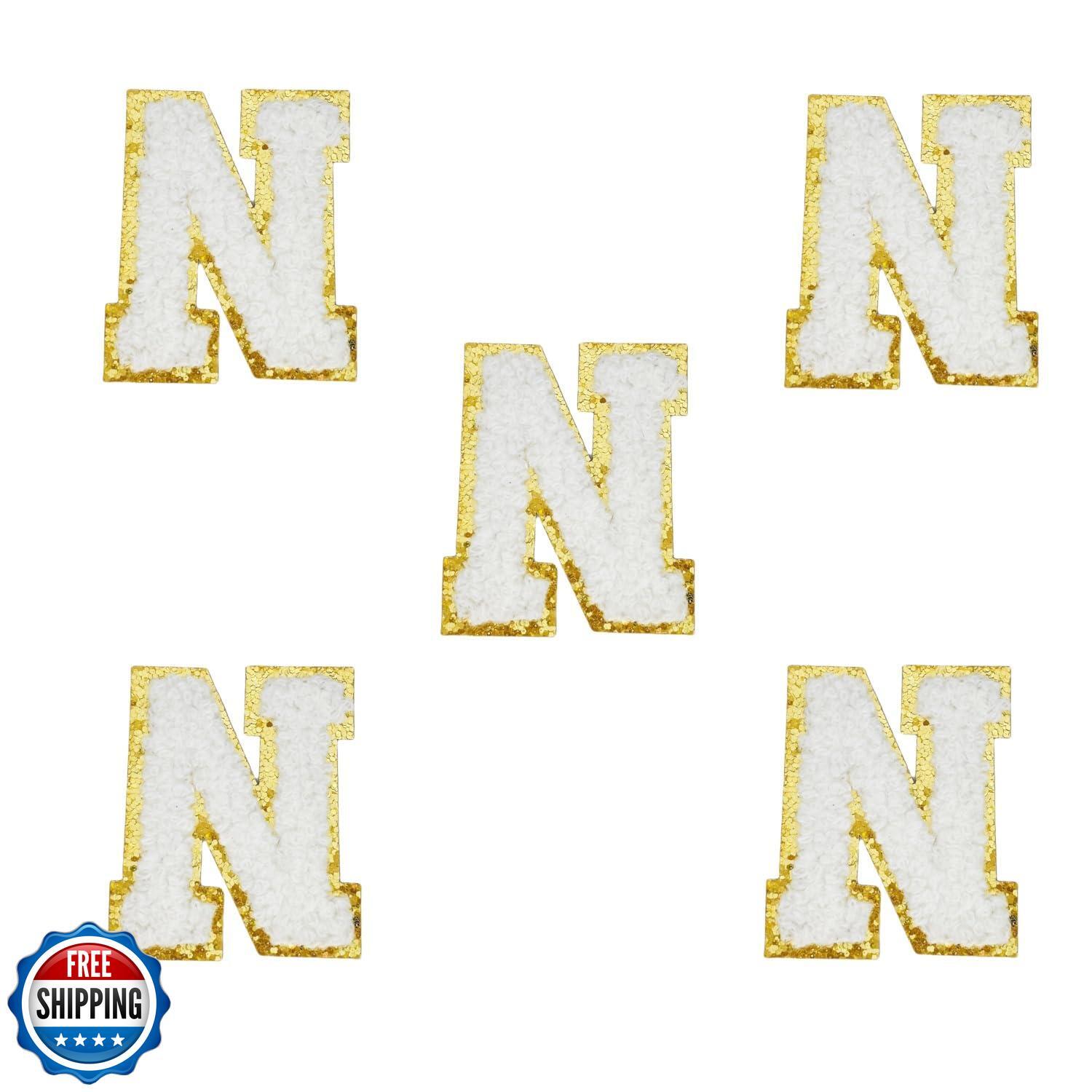 5 PCS 2.16” White Chenille Letter Patches, Self Adhesive Letters Patches for