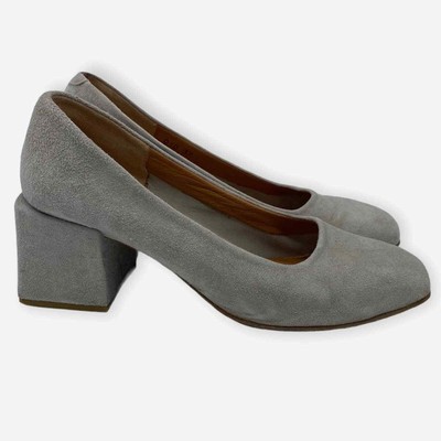 grey suede block heel shoes