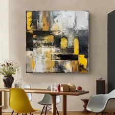 Wall Art black Oil Painting Hand Painted Decorative Gray Modern Abstract yellow