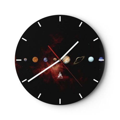 Horloge murale moderne 30 x 30 cm horloge en verre analogique ronde système solaire planète cosmos type verre - Photo 1/10