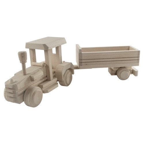Wooden Farm Tractor With Drop-Side Trailer Beechwood Vehicle Decor Craft Paint - Picture 5 of 7