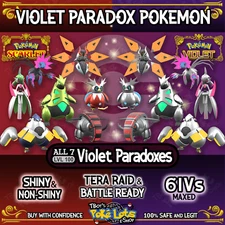 ALL 7 Violet Paradox Pokemon💥Battle Ready💥 Shiny 6IV EV Trained 🌎USA Seller🌎