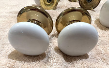 Pair of Gainsborough Interior Classic WHITE Ceramic Door Knobs w/Gold Baseplates
