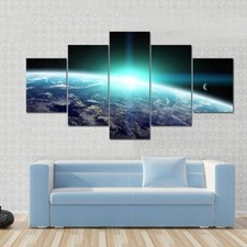 Outer Space View Bright Sun Over Planet Earth 5 Piece Panel Canvas Wall Art