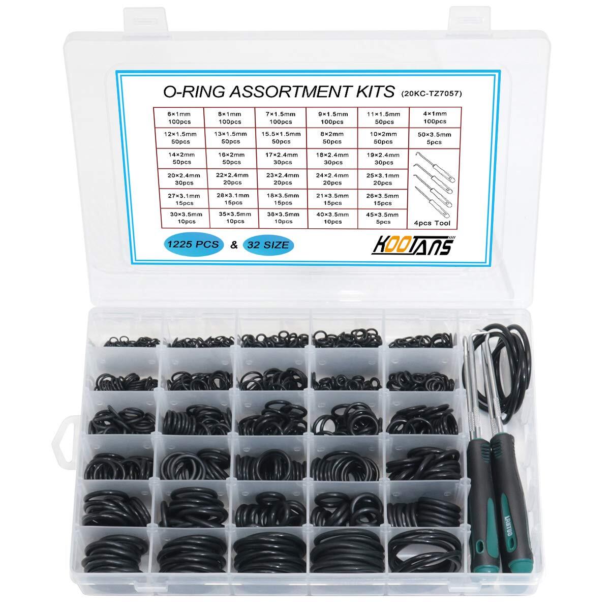 KOOTANS 32Size 1225Pcs Metric Nitrile Rubber O Rings Assortment Kit + 4pcs O-...