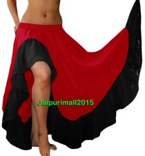 Red Chiffon Ruffle Slit Skirt Tribal Belly Dance Gypsy Flamenco Skirt Falda Jupe