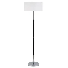 Henn&Hart 17" Matte Black/Polished Nickel Metal/Fabric Floor Lamp