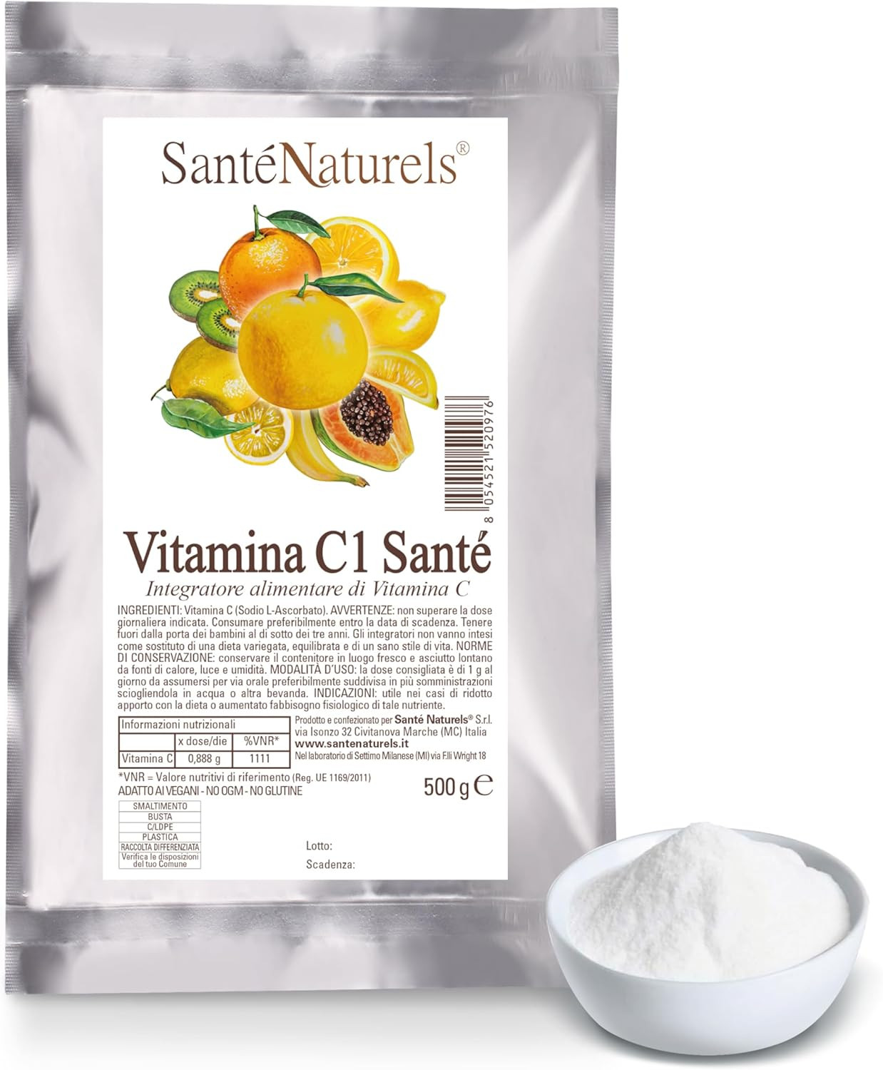 Ascorbato Di Sodio 500G ● Vitamina C in Polvere Pura Fine E Idrosolubile ● Integ
