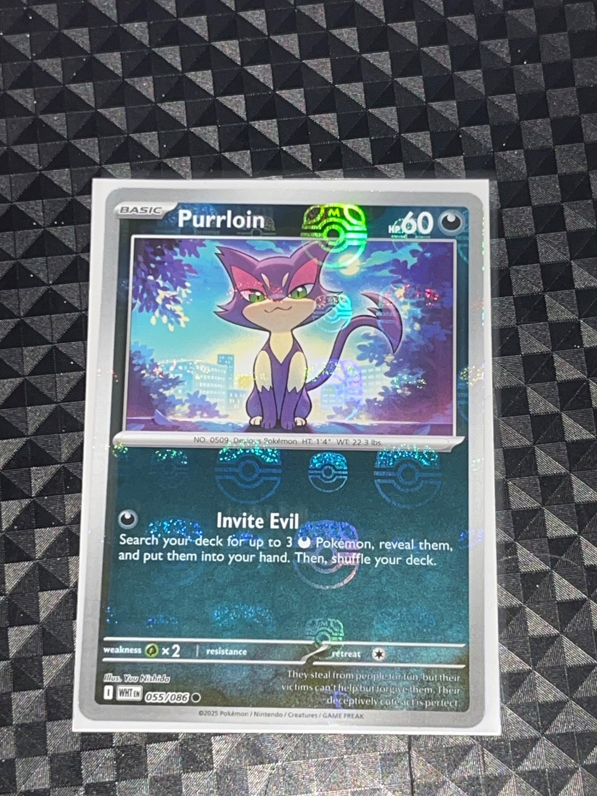 Purrloin (Master Ball Pattern) 055/086 Sv: White Flare Holo Near Mint/Mint Eng